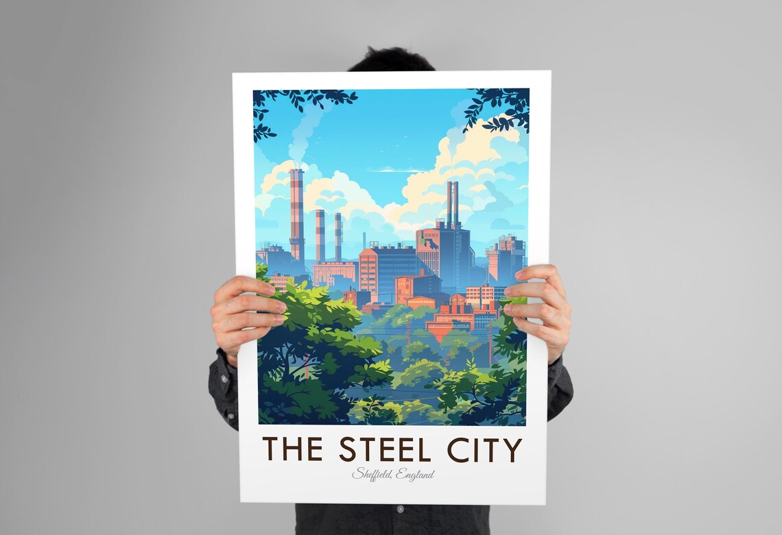 Sheffield The Steel City England Vintage Travel Poster - Image 3
