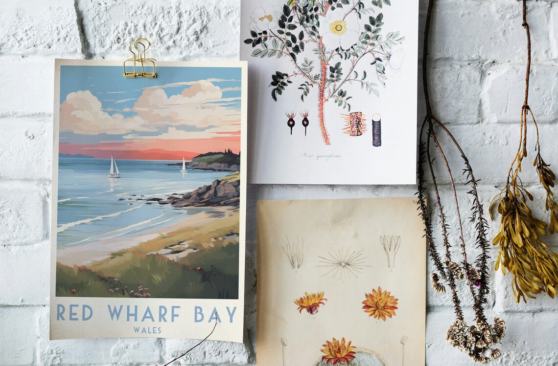 Red Wharf Bay Wales Sunset Sailboats on Calm Sea Travel Poster - Image 3
