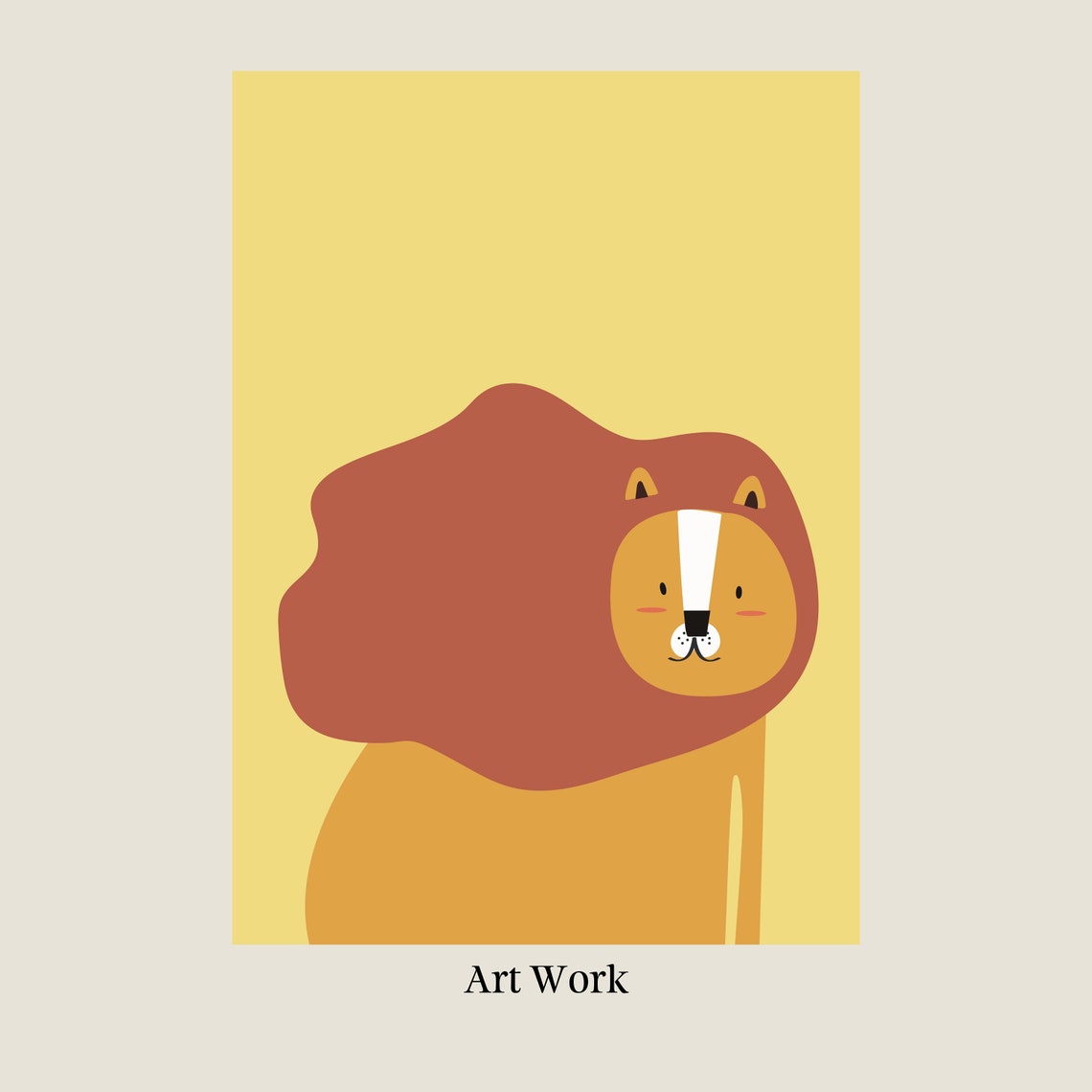 Minimalist Cute Lion Mustard Yellow Kids Room Nursery Poster - Image 2