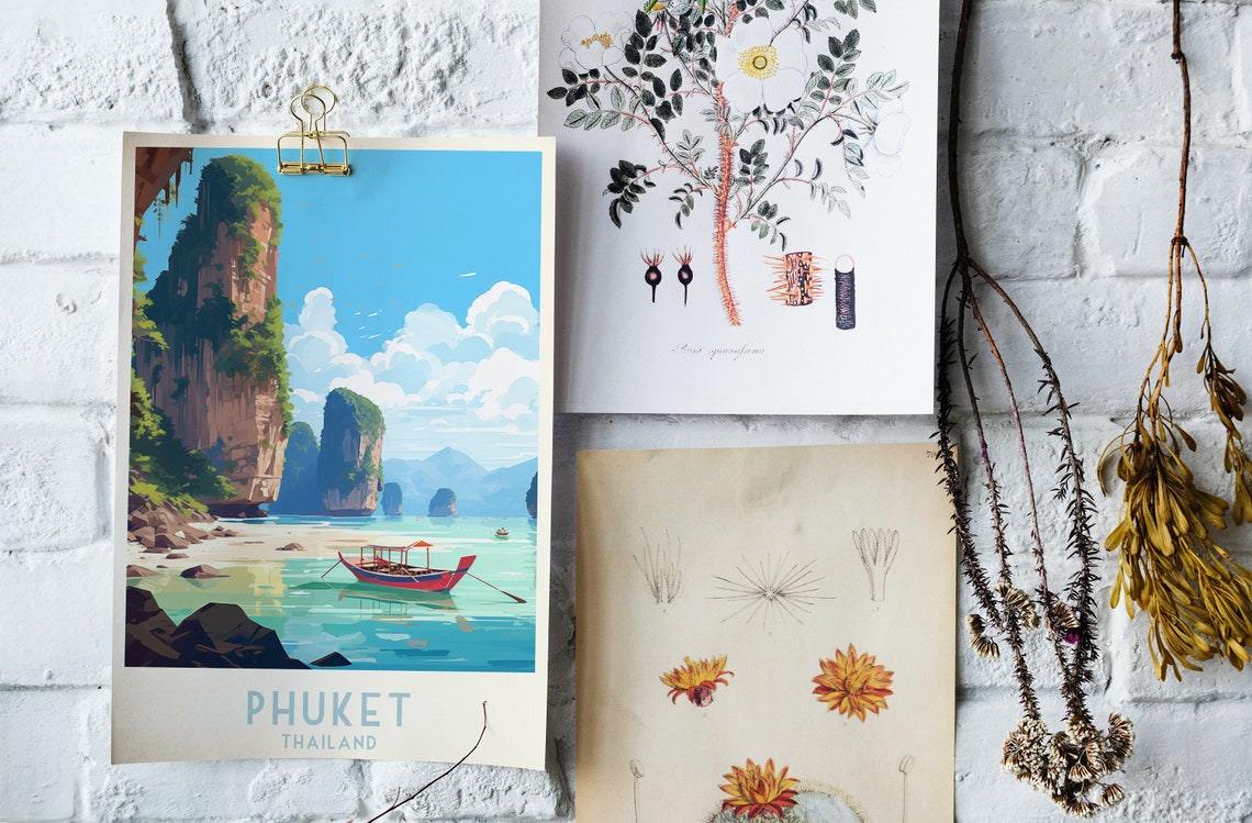 Phuket Thailand Emerald Bay Longtail Boat Sunset Travel Poster - Image 4