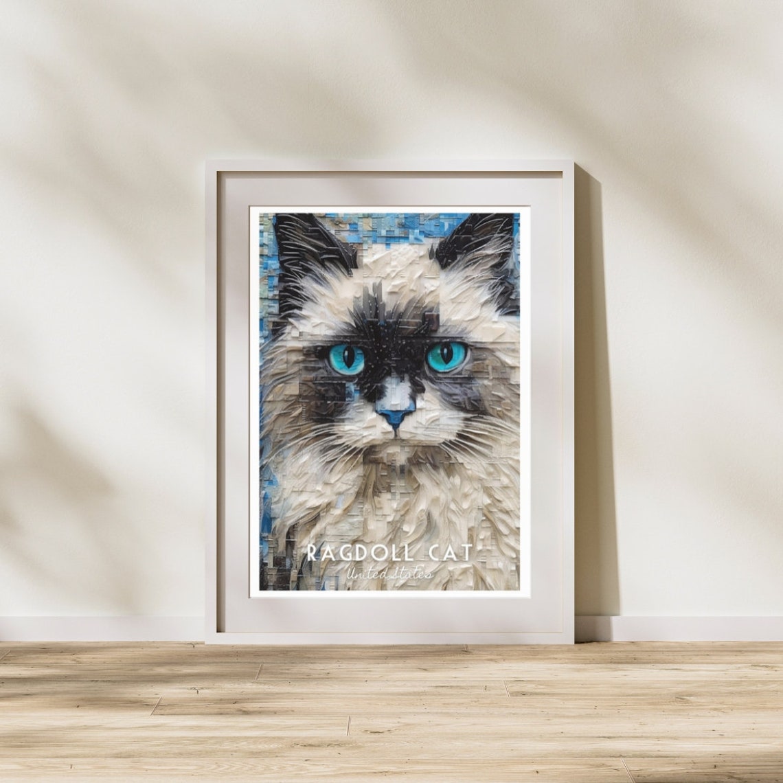 Ragdoll Cat Striking Blue Eyes Mosaic Portrait Wall Art for Home - Image 3