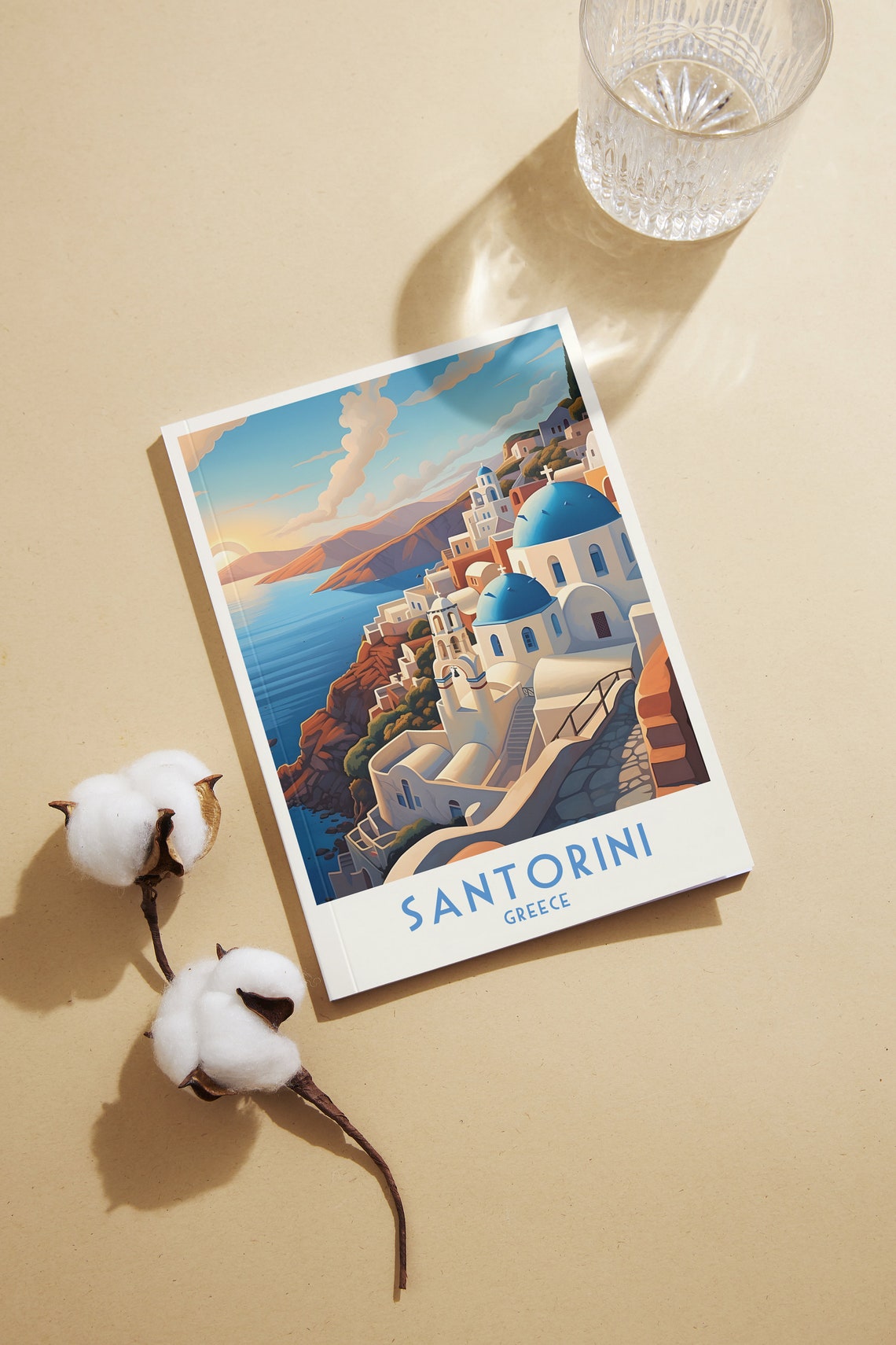 Santorini Blue Domes Oia Sunset Caldera Vintage Greece Travel Poster - Image 2