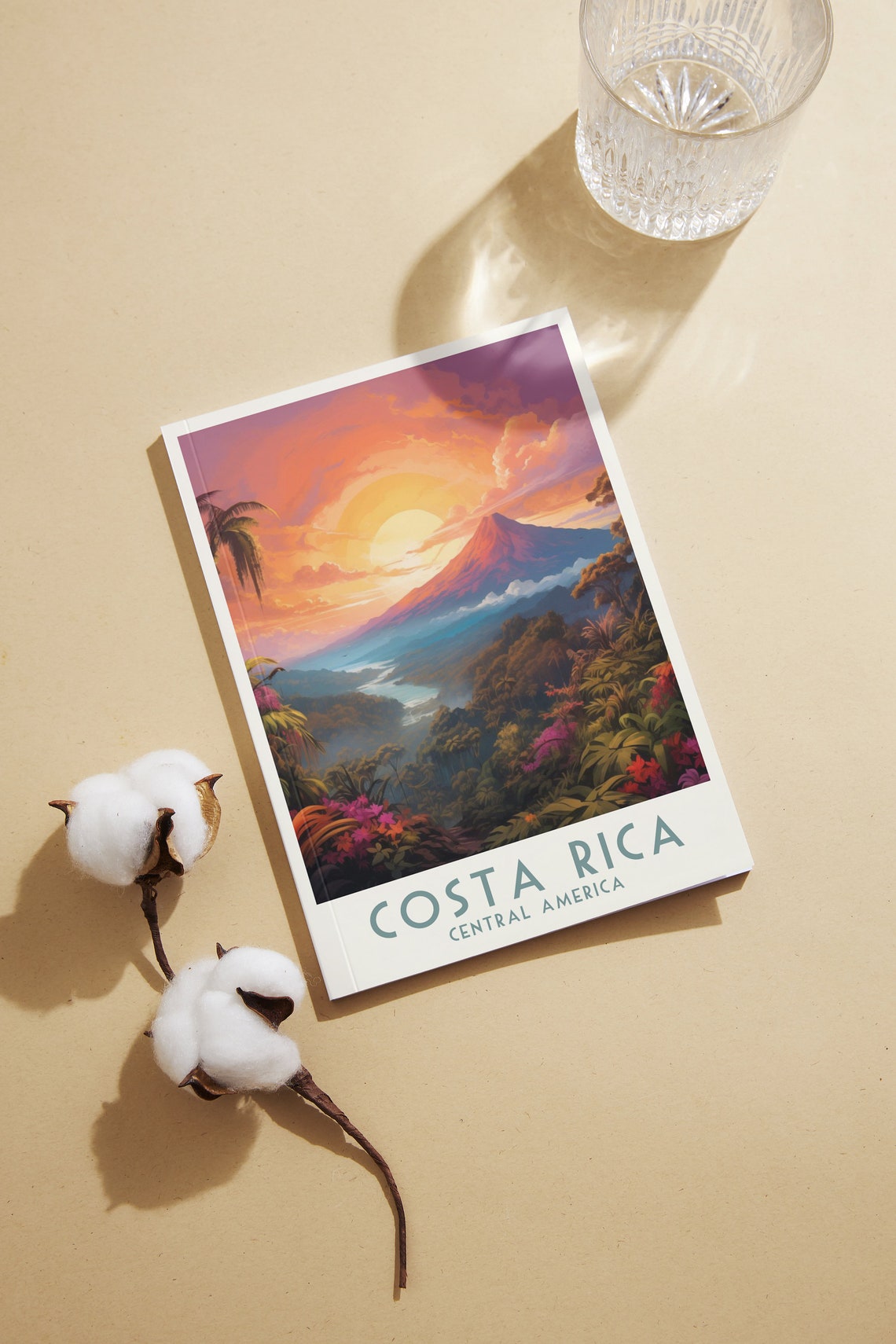 Costa Rica Volcano Sunset Over Rainforest River Travel Poster - Image 2