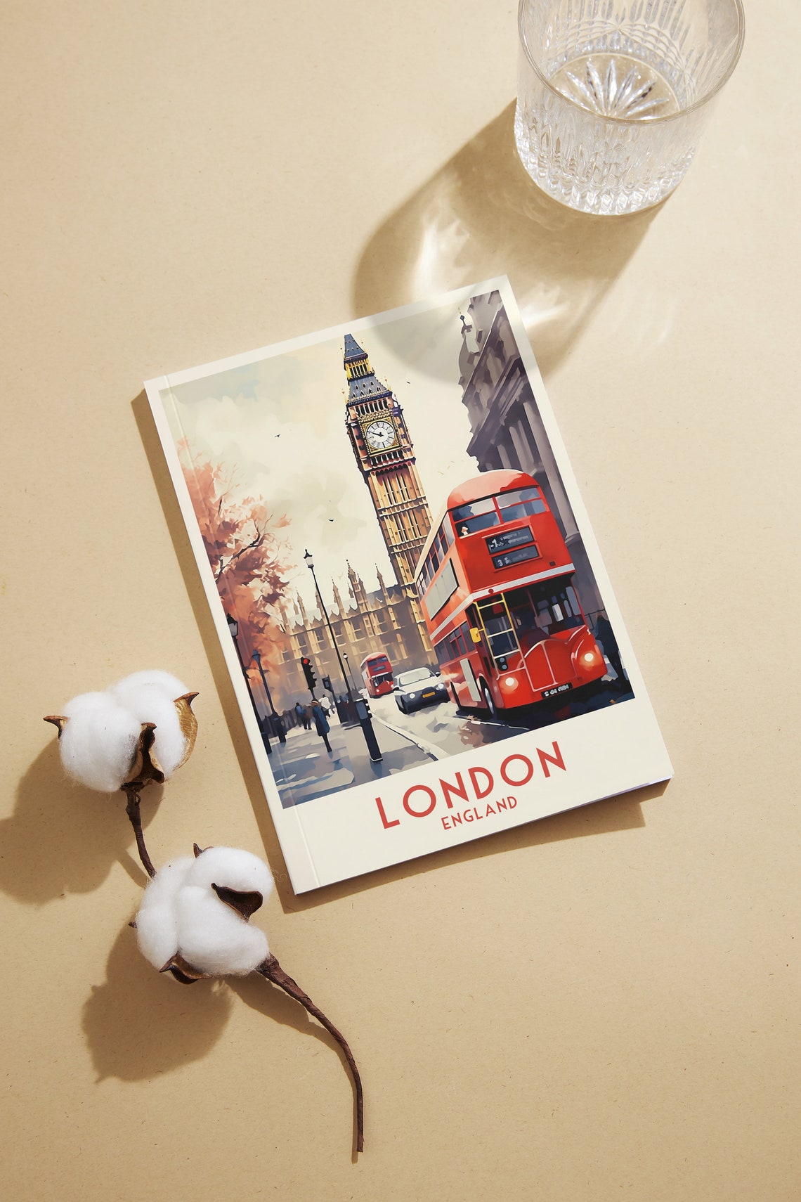 London England Big Ben Red Double Decker Bus Vintage Travel Poster - Image 2