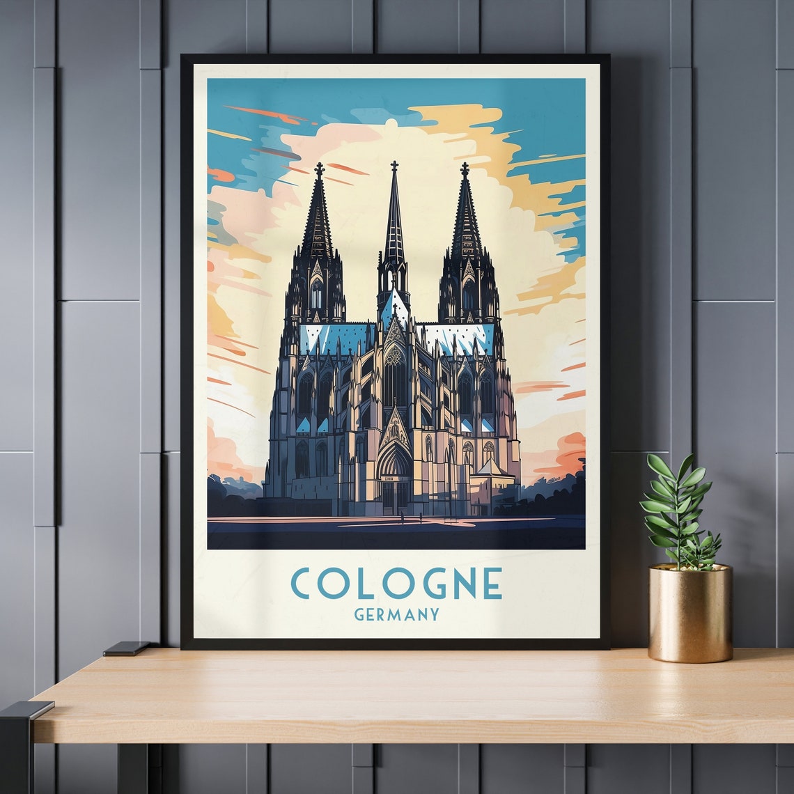 Cologne Cathedral Gothic Spires Sunset Vintage Germany Travel Poster - Image 3