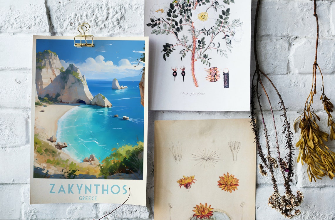 Zakynthos Greece Dramatic Cliffs Turquoise Beach Cove Travel Poster - Image 4