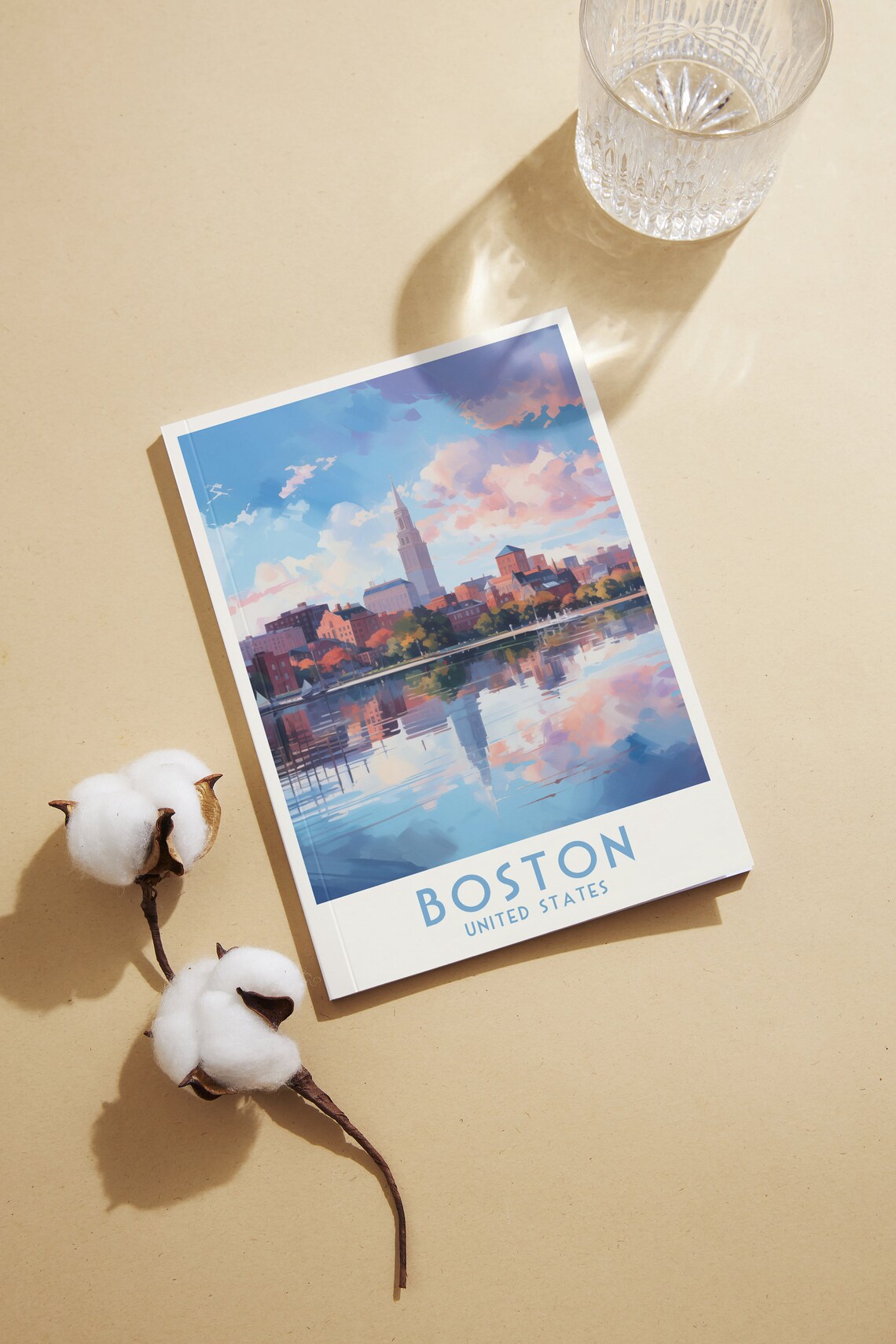 Boston Harbor Skyline Water Reflection in Watercolor Travel Poster - Image 2