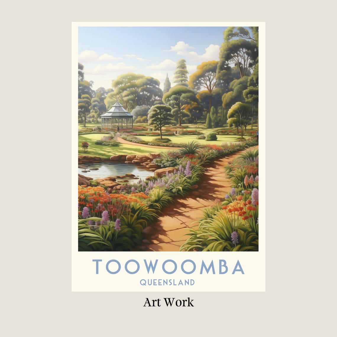 Toowoomba Queensland Garden Gazebo Floral Pathway Travel Poster - Image 2