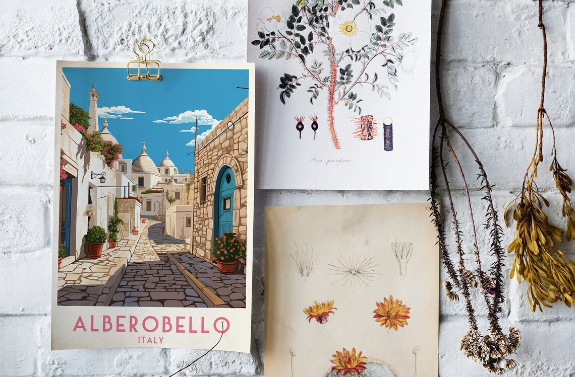 Alberobello Italy Vintage Trulli Stone Street Blue Doors Poster - Image 4