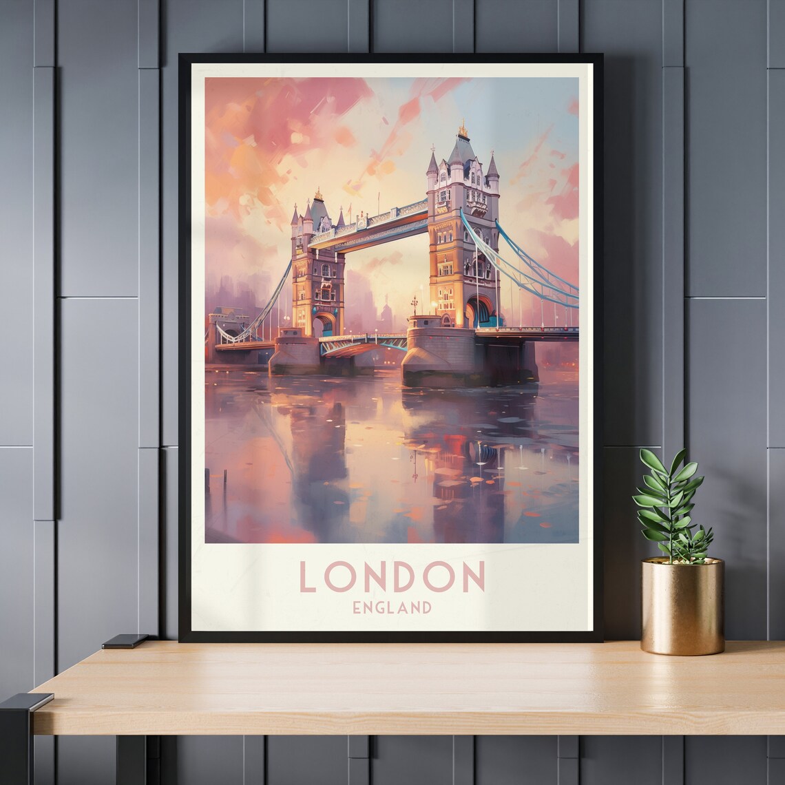 London England Tower Bridge At Sunset Watercolor Travel Poster - Image 3