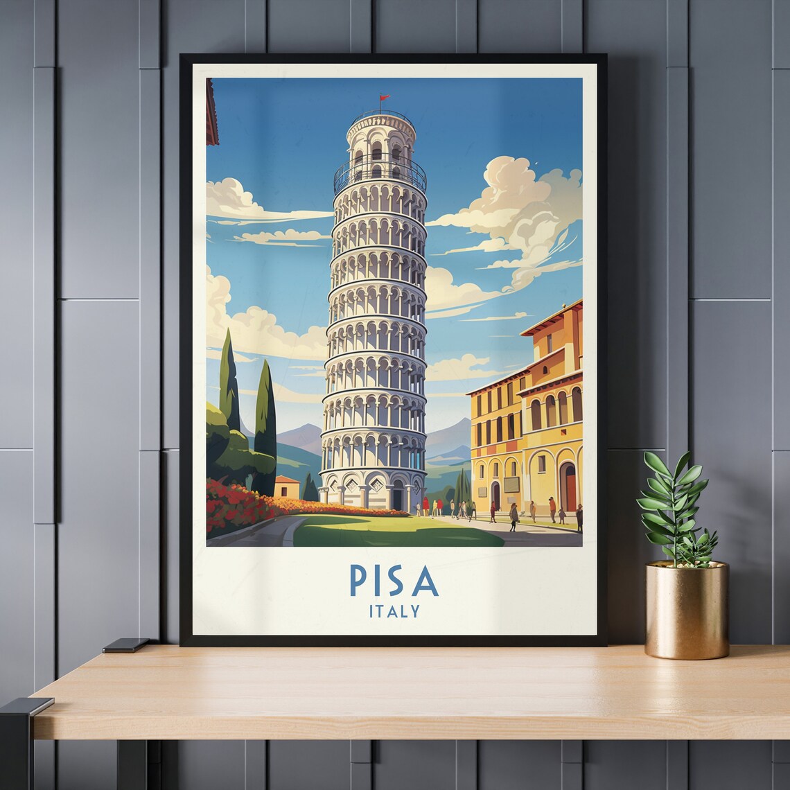 Pisa Leaning Tower Square Blue Sky Vintage Italy Travel Poster - Image 3