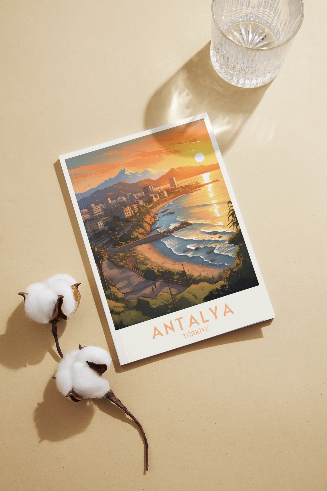 Antalya Coastal Sunset Beach Mountains Vintage Turkey Travel Poster - Image 2