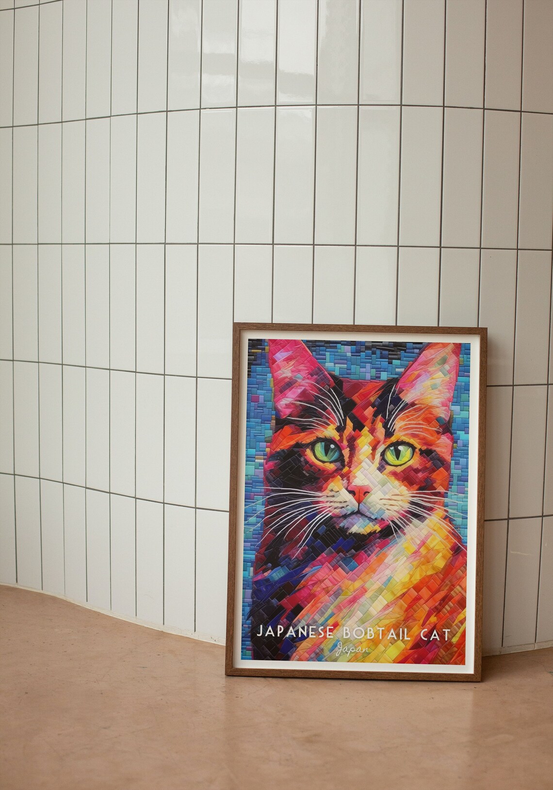 Japanese Bobtail Cat Vibrant Colorful Mosaic Pet Portrait Poster - Image 4