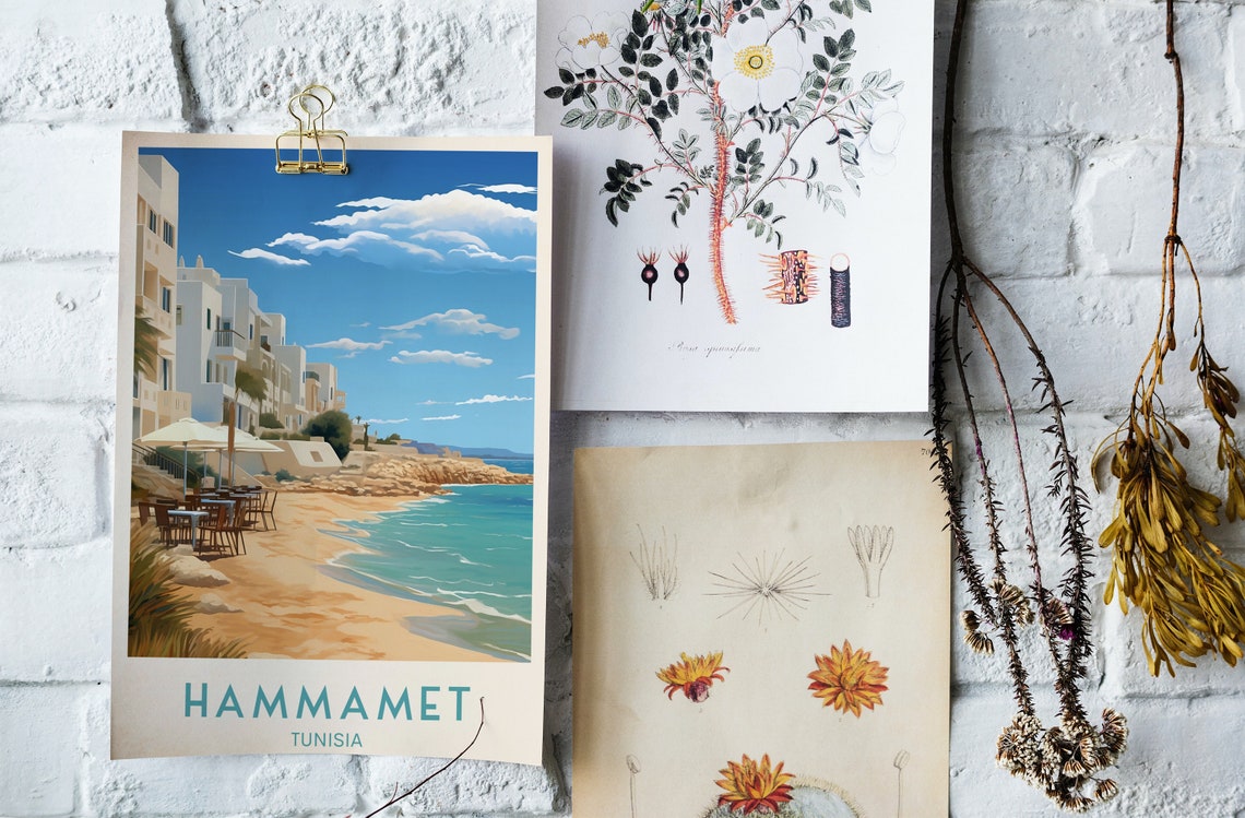Hammamet Tunisia Beachfront Cafes Turquoise Sea Travel Poster Art - Image 4