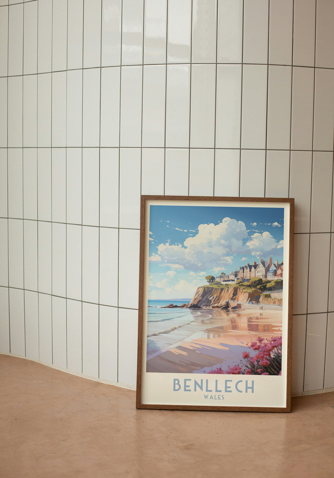 Benllech Wales Sandy Beach Beneath Cliff Top Homes Travel Poster - Image 2