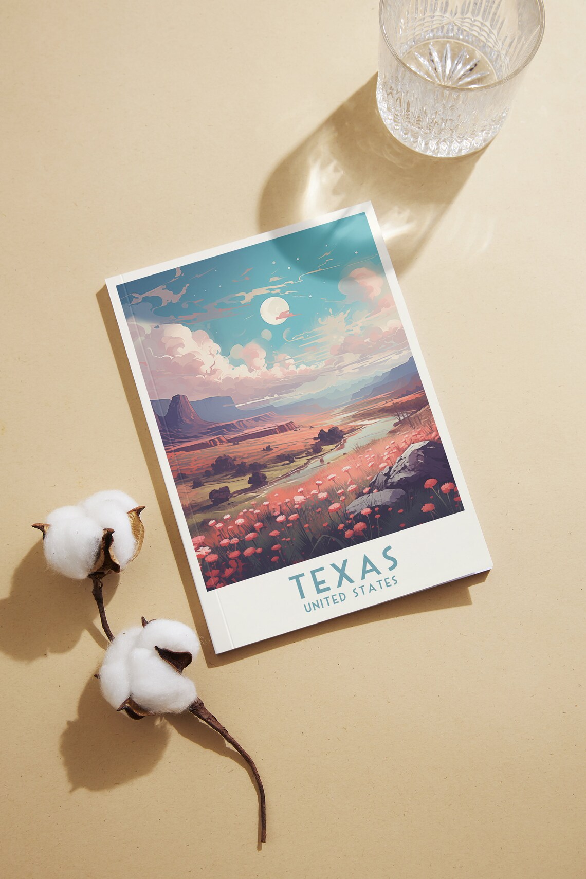 Texas Moonlit Canyon Wildflower Valley Desert Night Travel Poster - Image 2