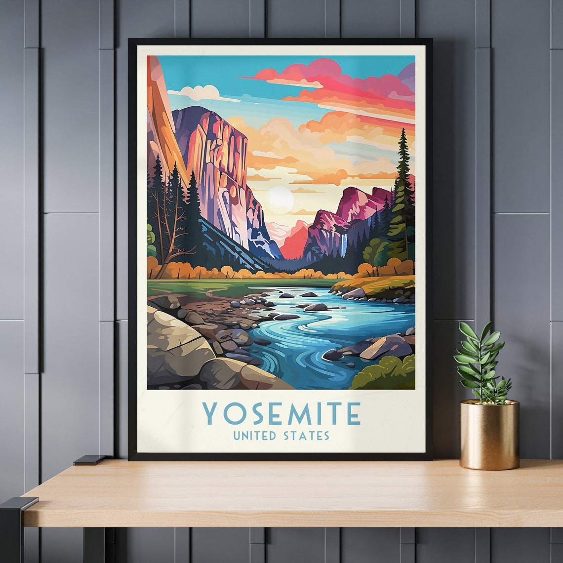 Yosemite Valley River Sunset Granite Cliffs Vintage Travel Poster - Image 3