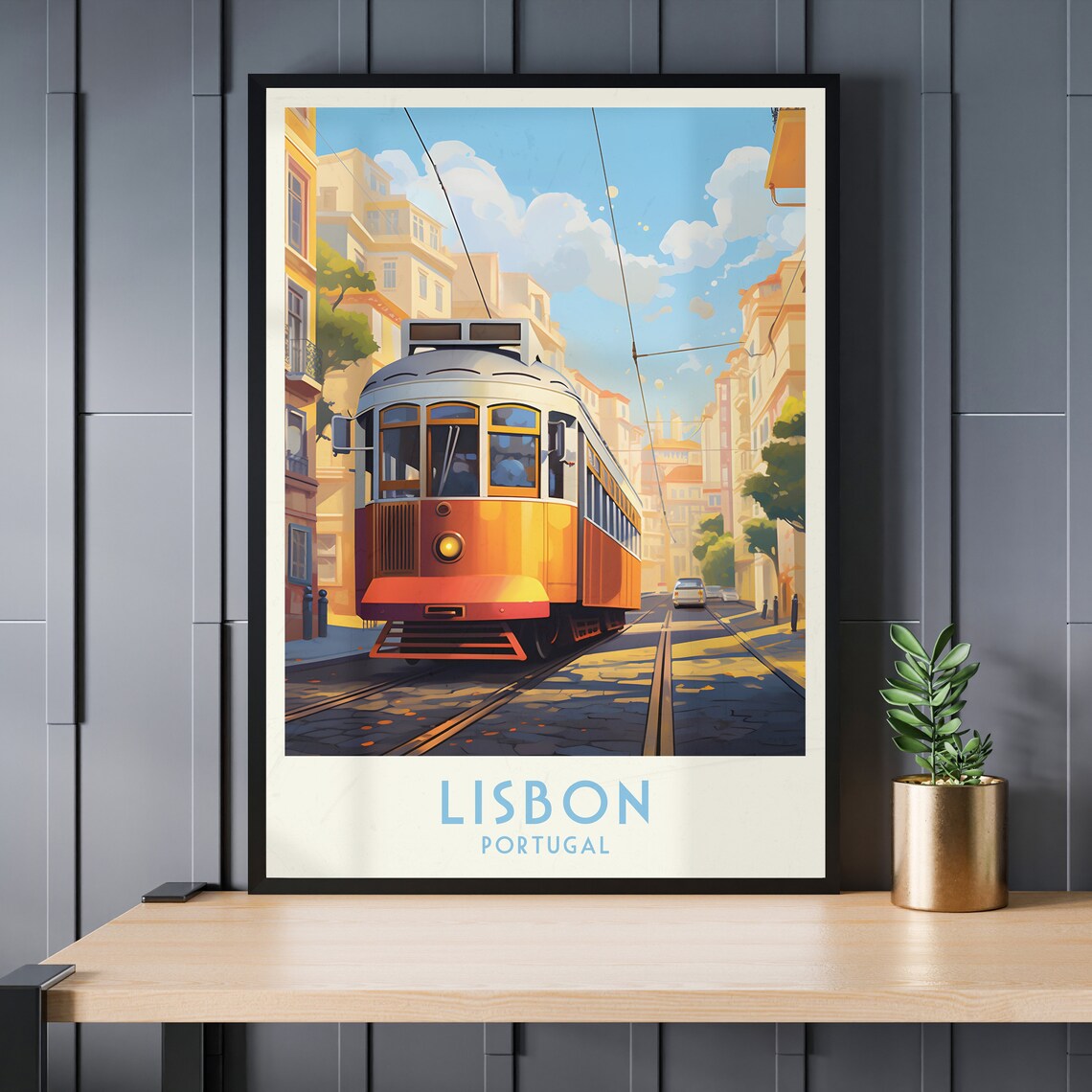 Lisbon Portugal Vintage Yellow Tram Cobblestone Street Travel Poster - Image 3