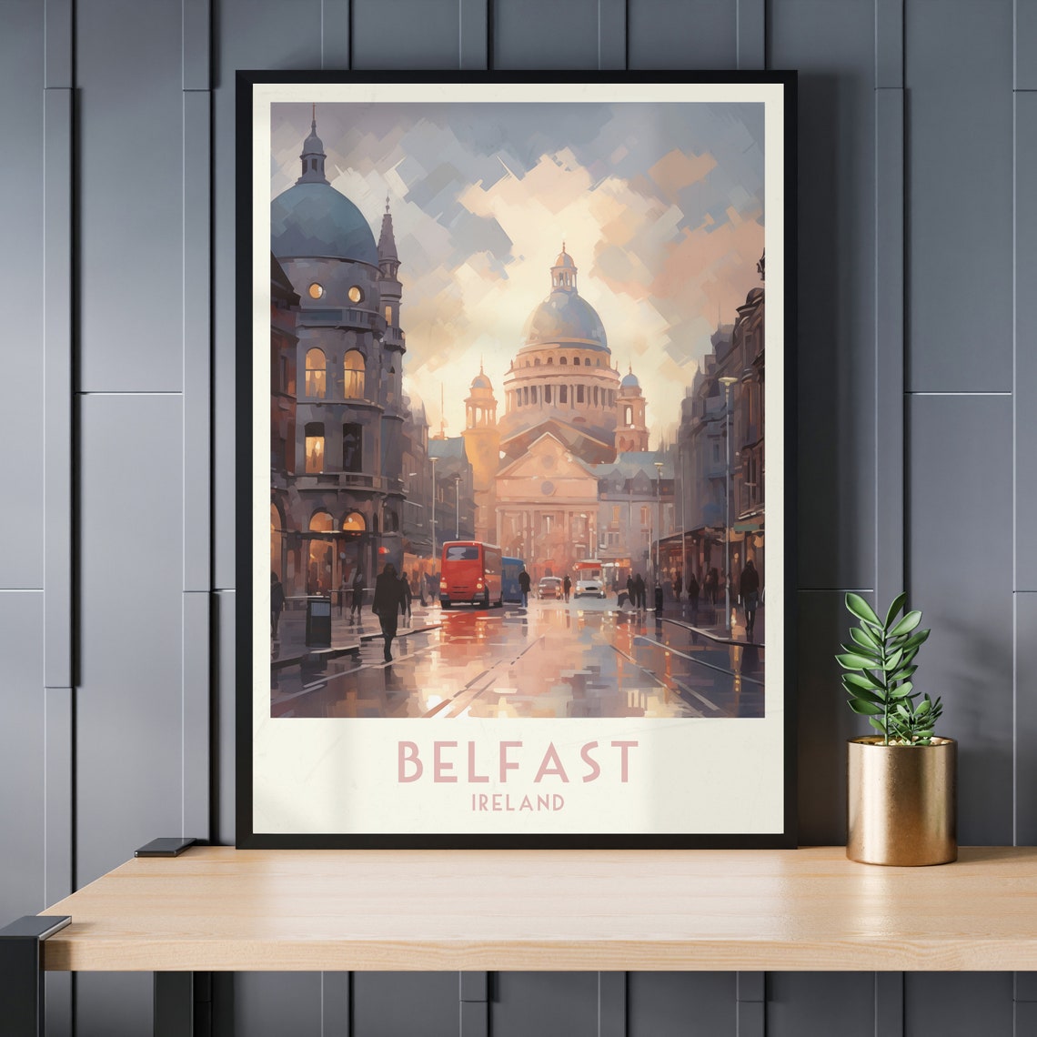Belfast Ireland Rainy City Street Domes Sunset Travel Poster - Image 3