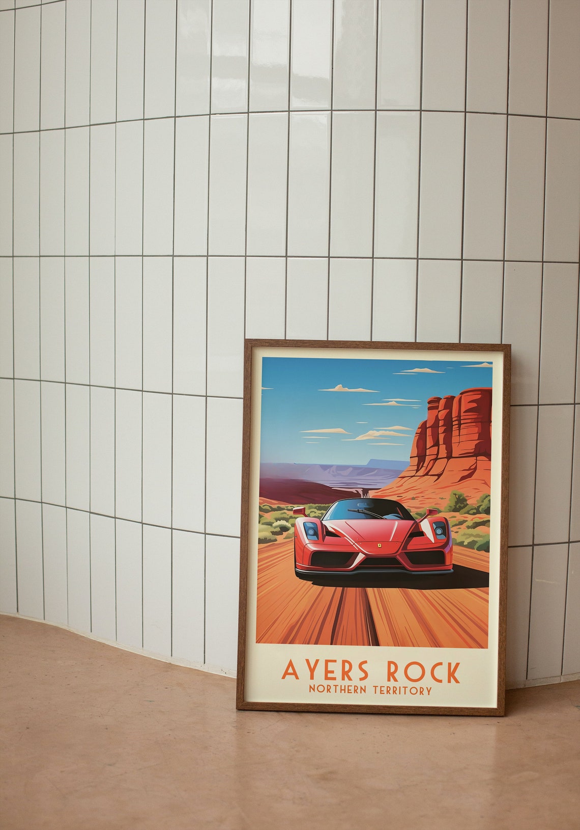 Ayers Rock Australia Red Supercar Desert Road Vintage Travel Poster - Image 3