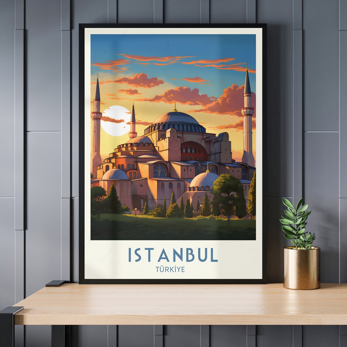Istanbul Hagia Sophia Sunset Golden Hour Vintage Travel Poster - Image 3