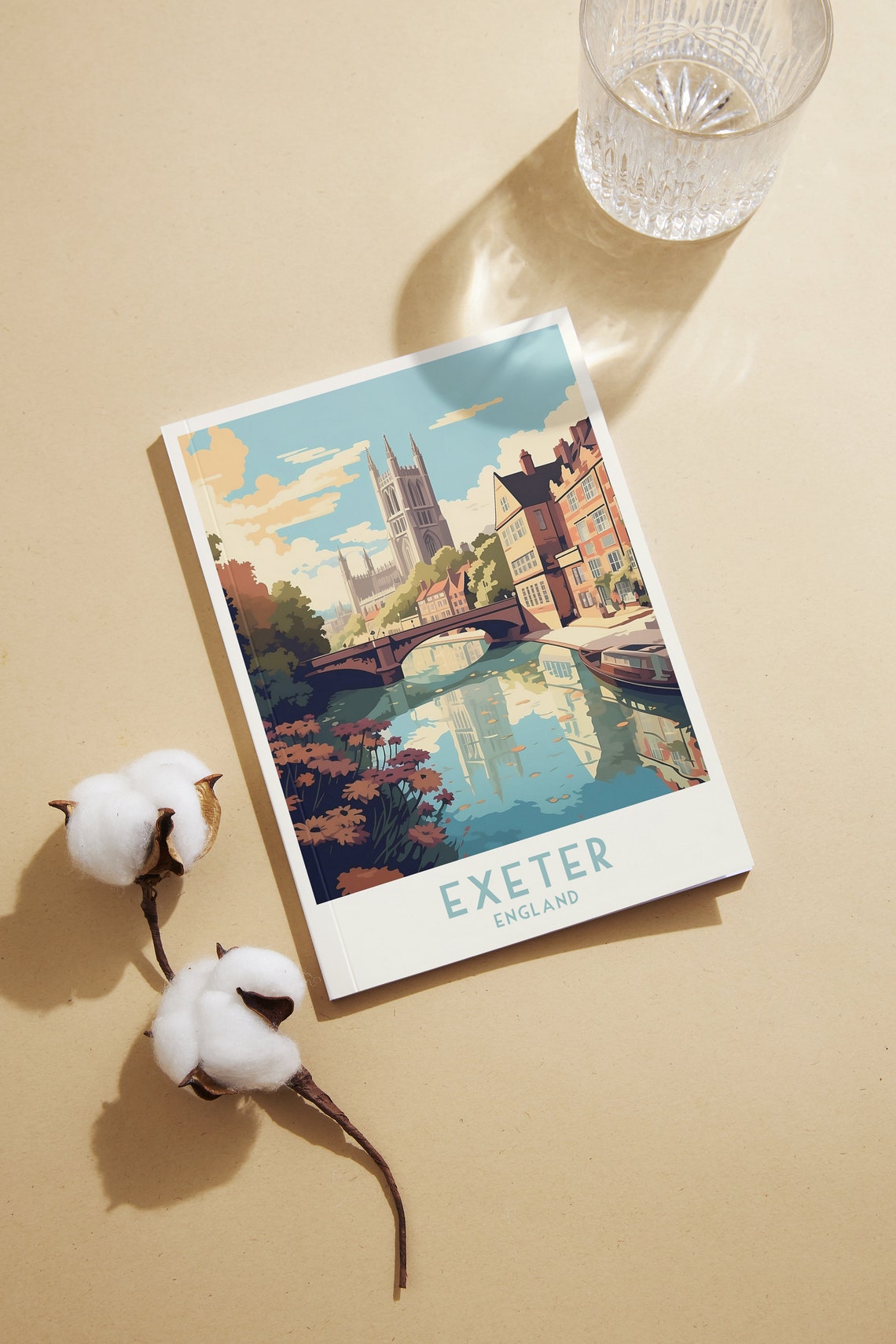 Exeter Cathedral River Reflection Autumn Vintage England Travel Poster - Image 2
