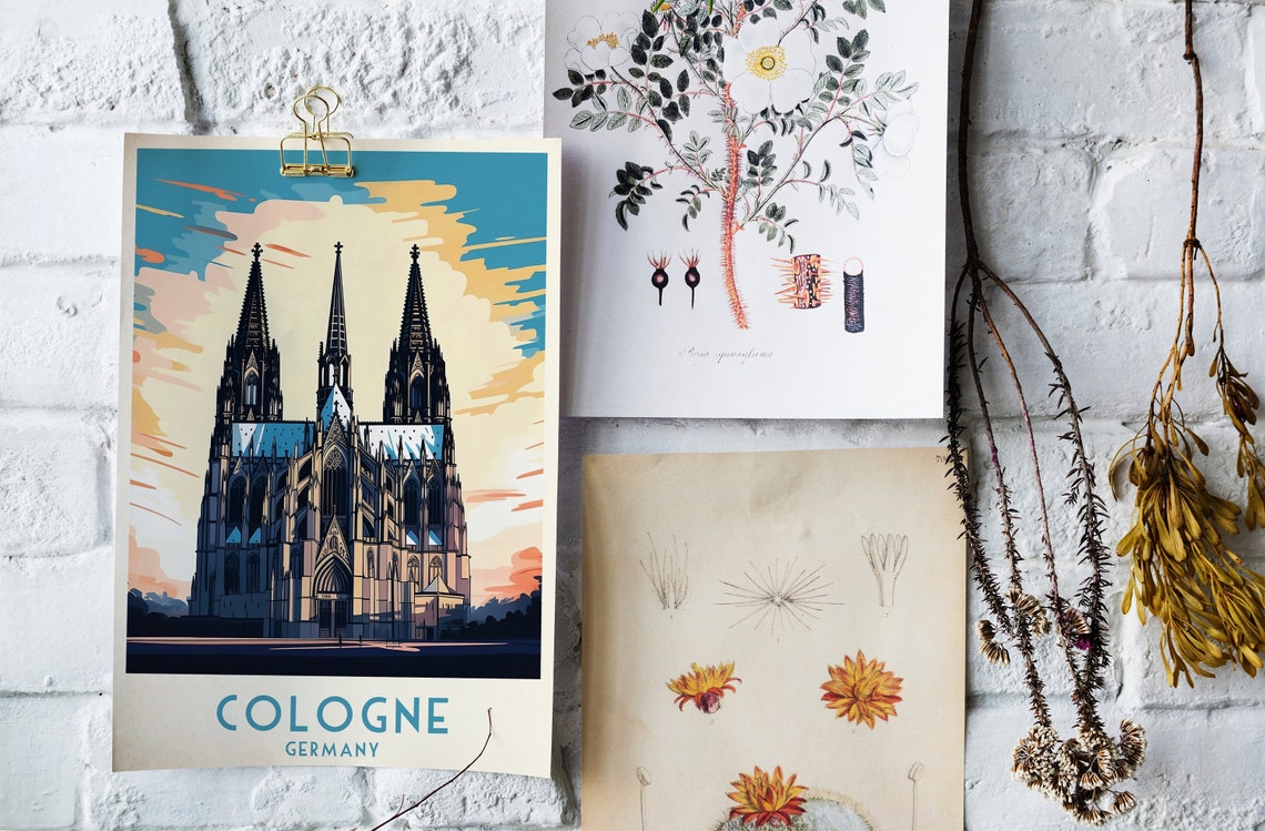 Cologne Cathedral Gothic Spires Sunset Vintage Germany Travel Poster - Image 4