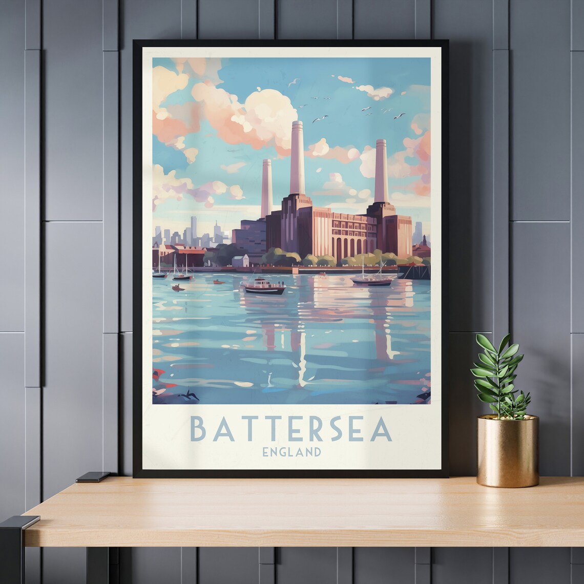Battersea Power Station on the Thames London Travel Poster Art - Image 3