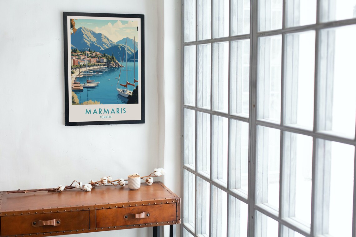 Marmaris Turkiye Sailboat Harbor Mountain Bay Retro Travel Poster - Image 4