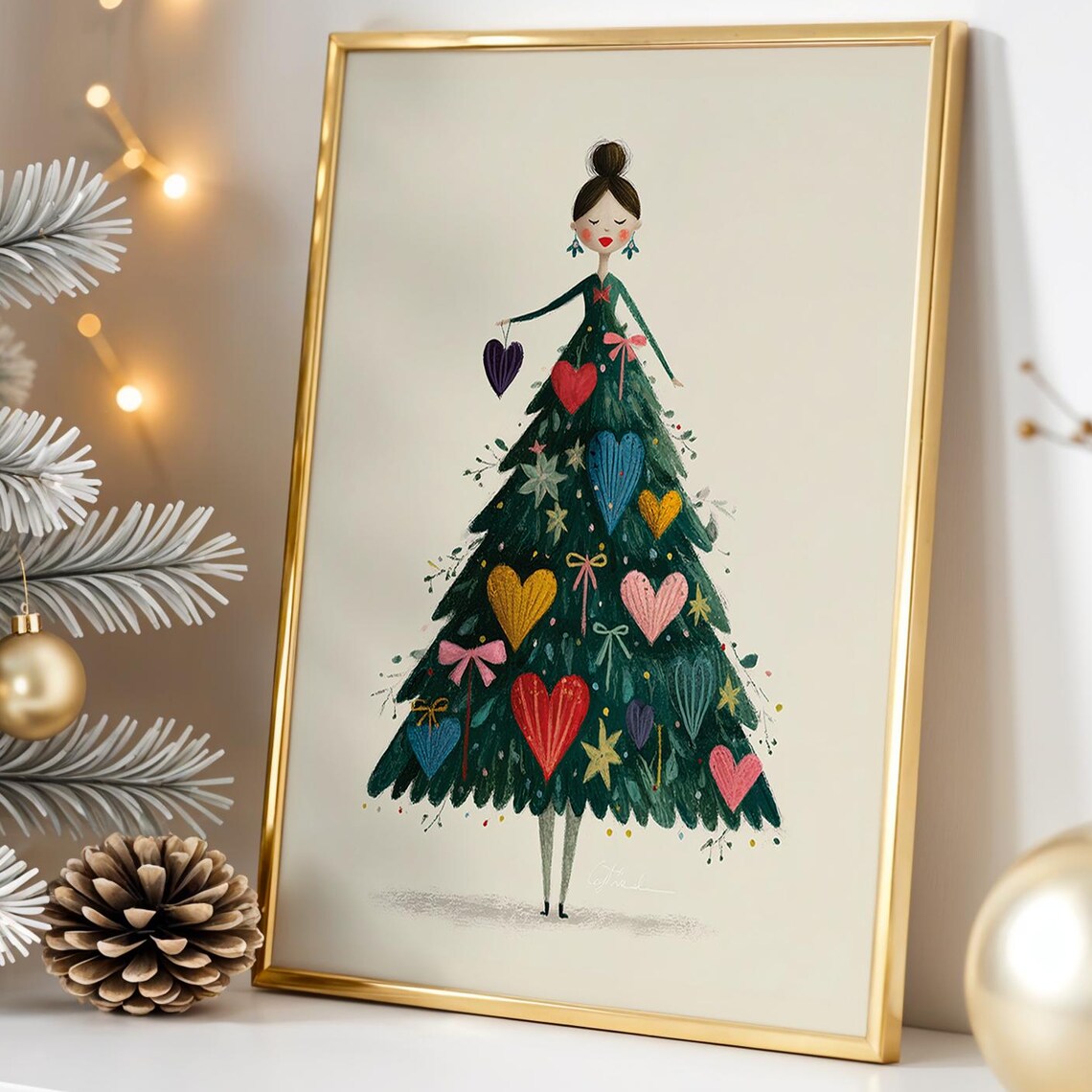 Christmas Tree Girl Whimsical Holiday Art Print