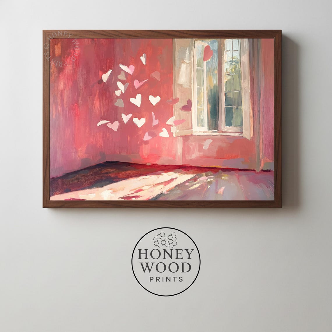 Romantic Hearts Floating Sunlit Pink Room Impressionist Wall Art