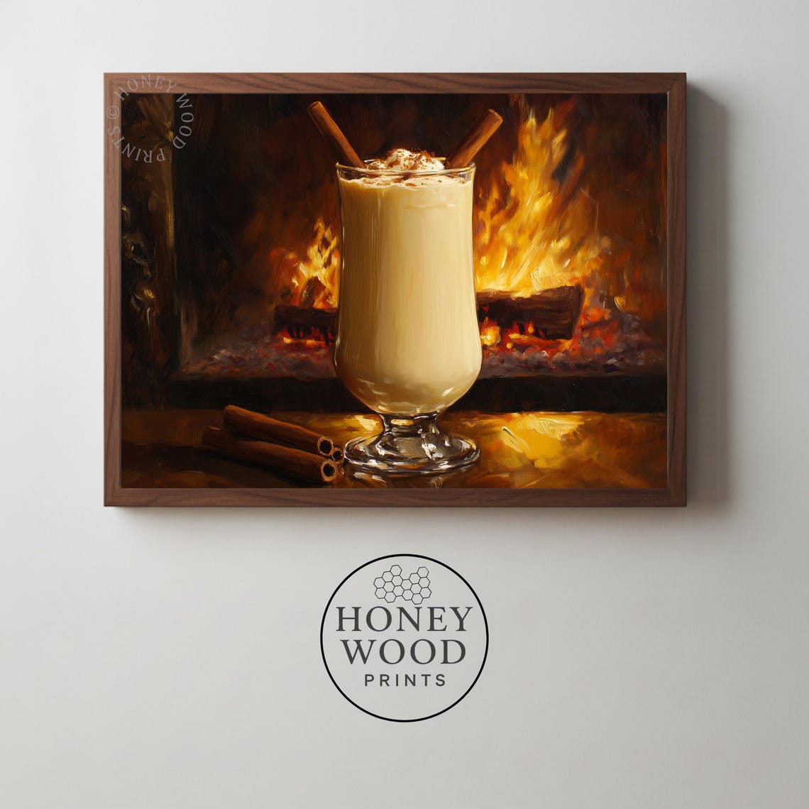 Eggnog Cinnamon Sticks Holiday Still Life Painting Fireplace Poster