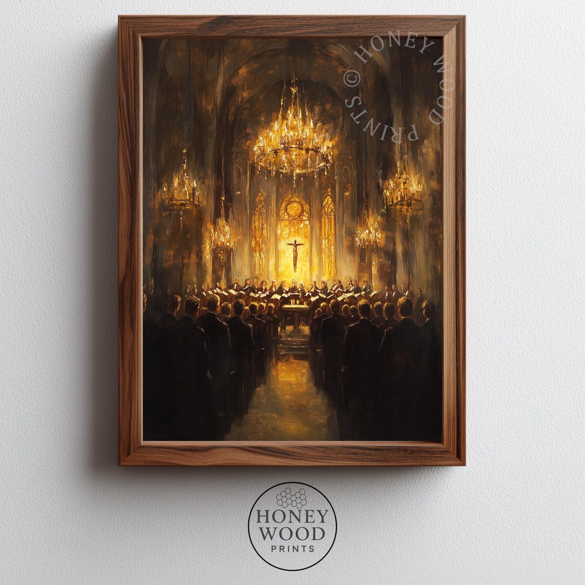 Vintage Christmas Choir Golden Candlelit Church Service Poster