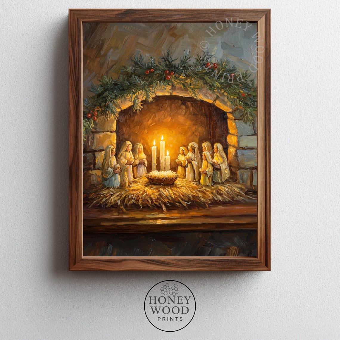 Christmas Nativity Scene Candlelight Stone Grotto Painting Poster