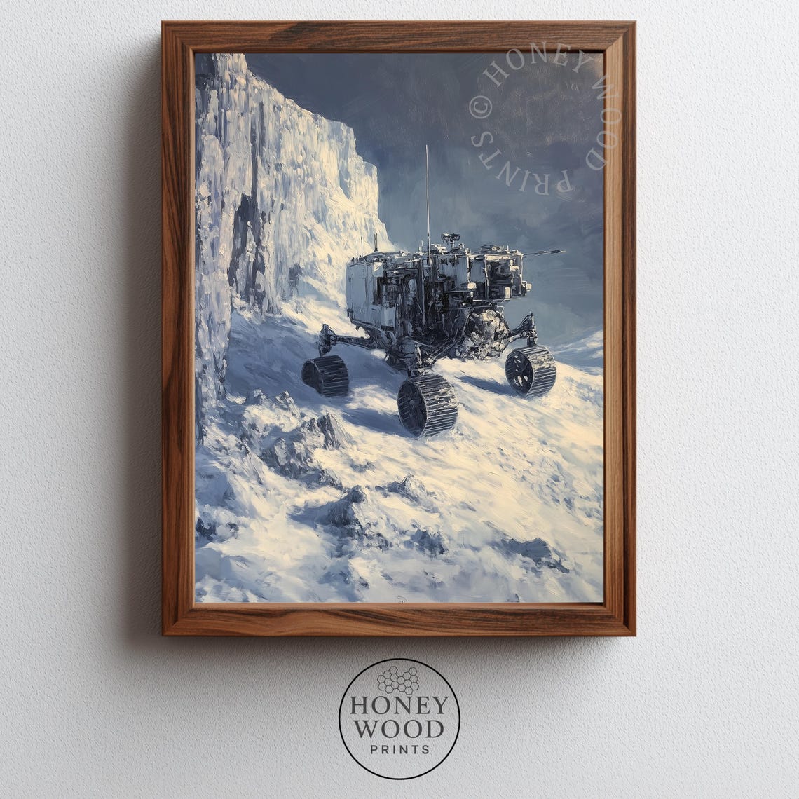 Mars Rover Crossing Icy Alien Terrain Exploration Sci Fi Art Poster
