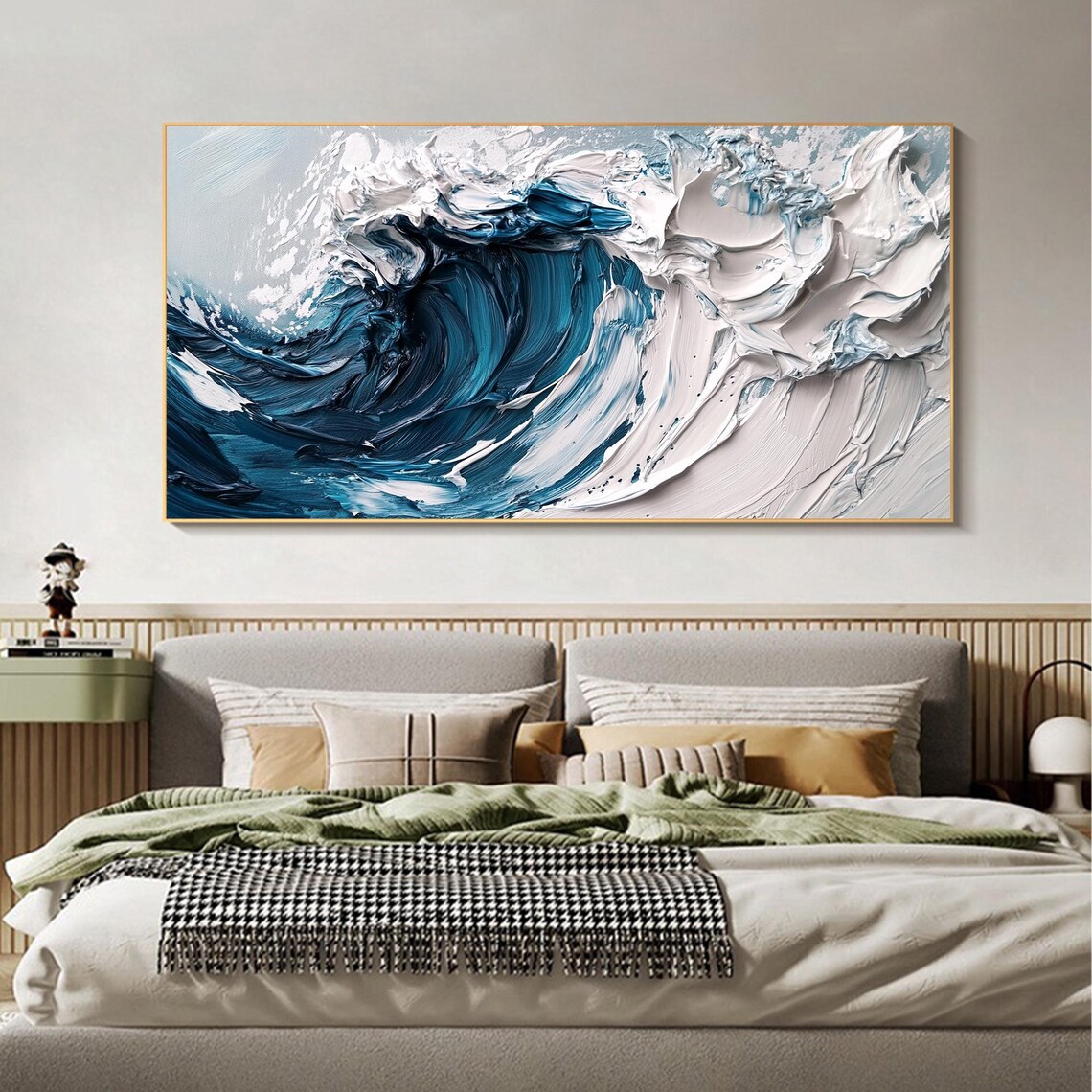 Crashing Blue Ocean Wave Impasto Panoramic Oil Painting Art Print - Image 6