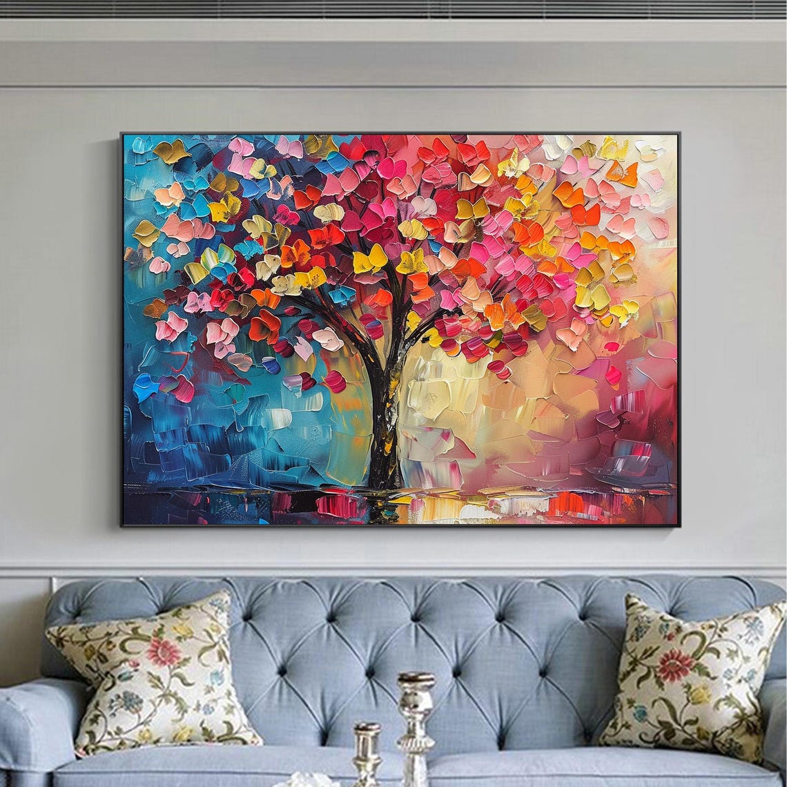 Rainbow Leafed Tree Standing Against a Teal Dreamscape Poster - Image 3