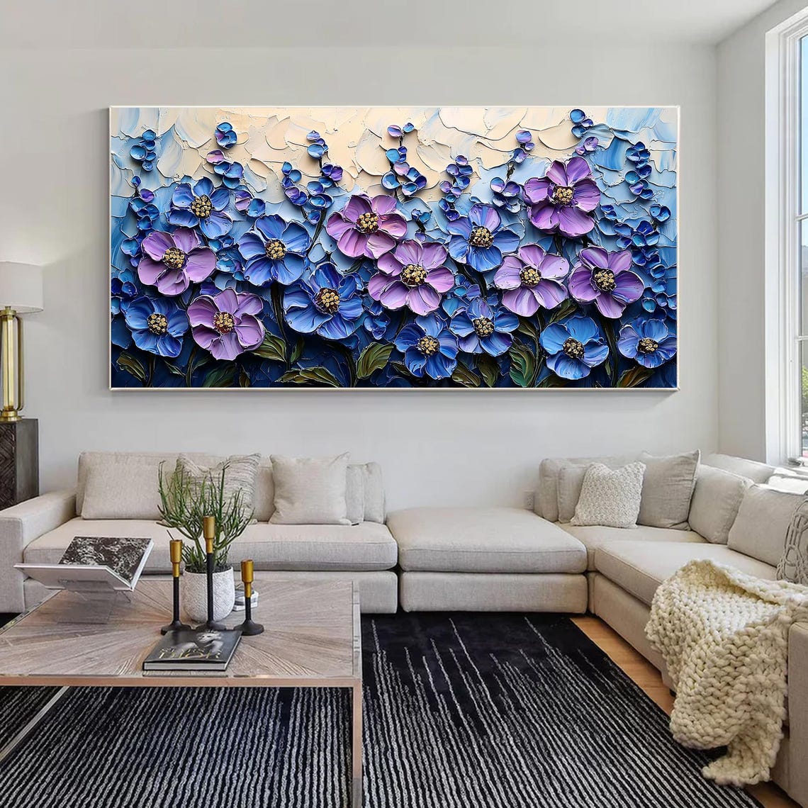 Blue Violet Anemones Blooming in Thick Impasto Texture Poster - Image 6