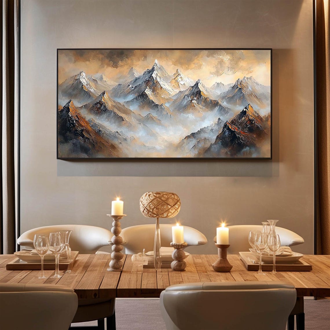 Misty Golden Sunrise Snow Capped Mountain Peaks Panoramic Poster - Image 2