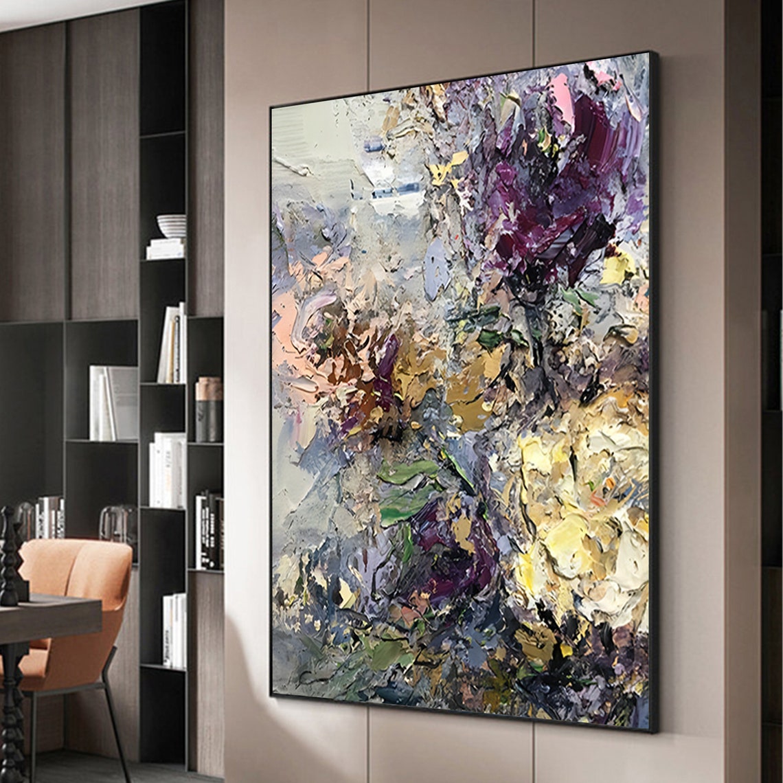 Muted Grey Purple Gold Textured Abstract Modern Decorative Poster - Image 6