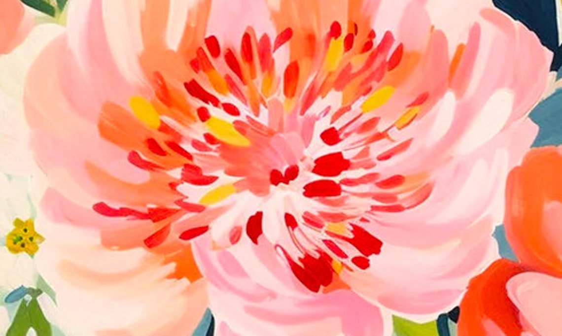 Colorful Abstract Pink Peony Flowers Modern Oil Painting Poster - Image 2