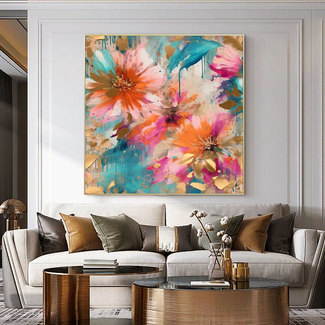 Large Original Flower Oil Painting On Wall Art Abstract Pink Floral Landscape Painting Custom Painting Living Room Home Decor - Image 2