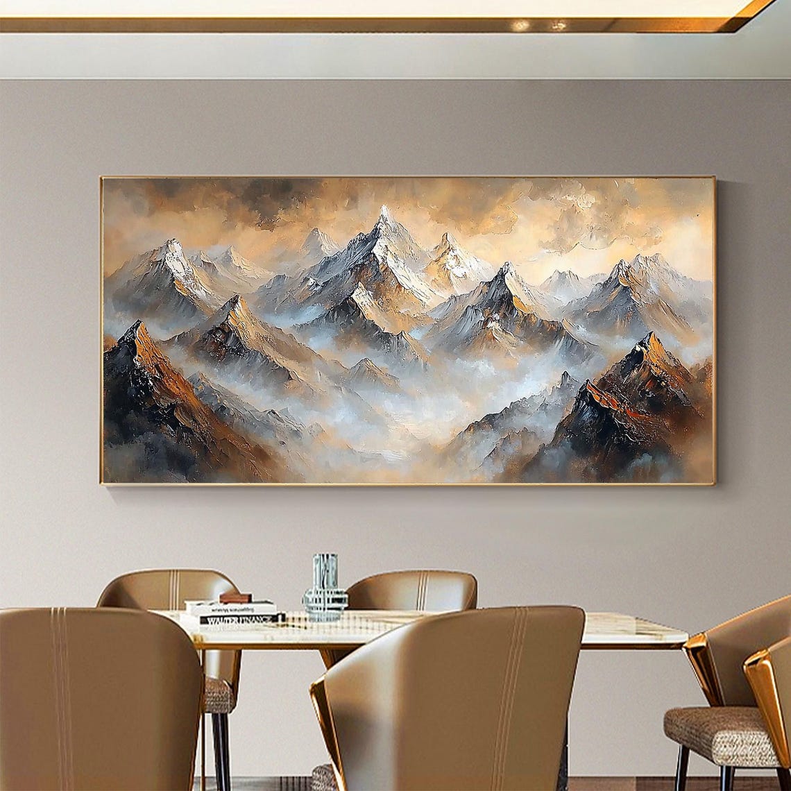 Misty Golden Sunrise Snow Capped Mountain Peaks Panoramic Poster - Image 6