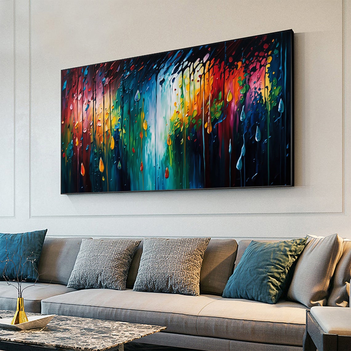 Rainbow Rain Drip Jewel Forest Abstract Colorful Modern Poster - Image 4