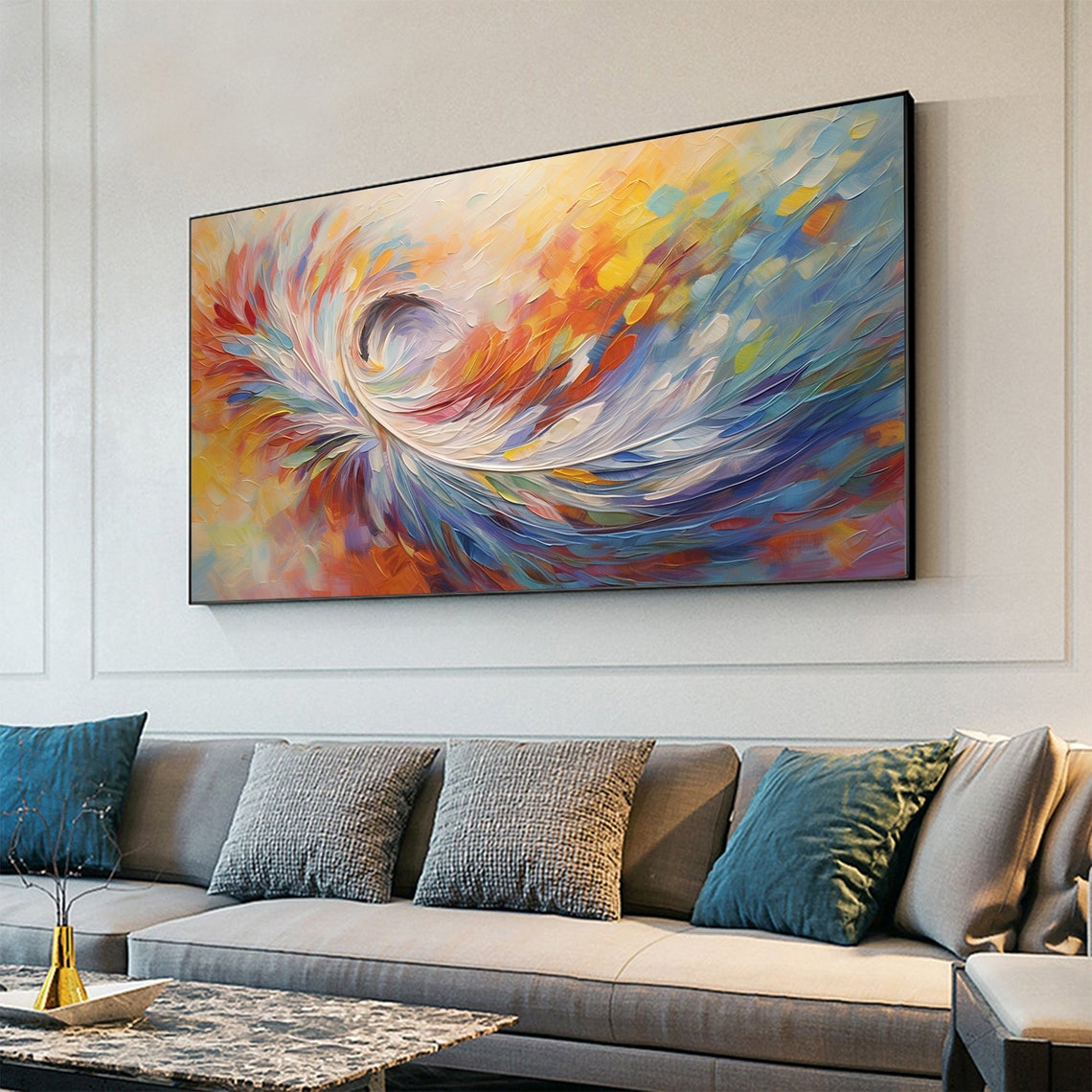 Colorful Swirling Feather Vortex Abstract Modern Decorative Poster - Image 5