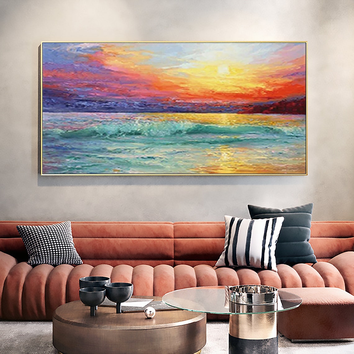 Vibrant Sunset Sky Burning Above Turquoise Ocean Waves Poster - Image 5