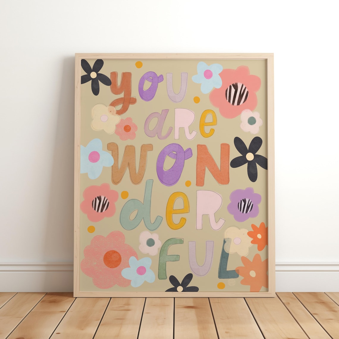 You Are Wonderful Nursery Floral Botanical Art Print