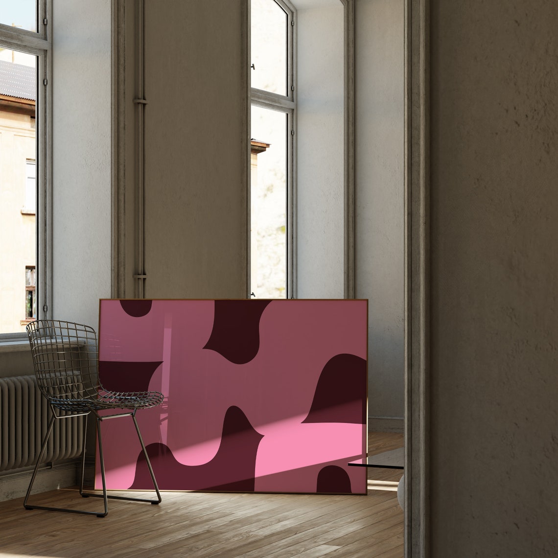 Pink and Burgundy Organic Waves Mid Century Abstract Art Poster - Image 2