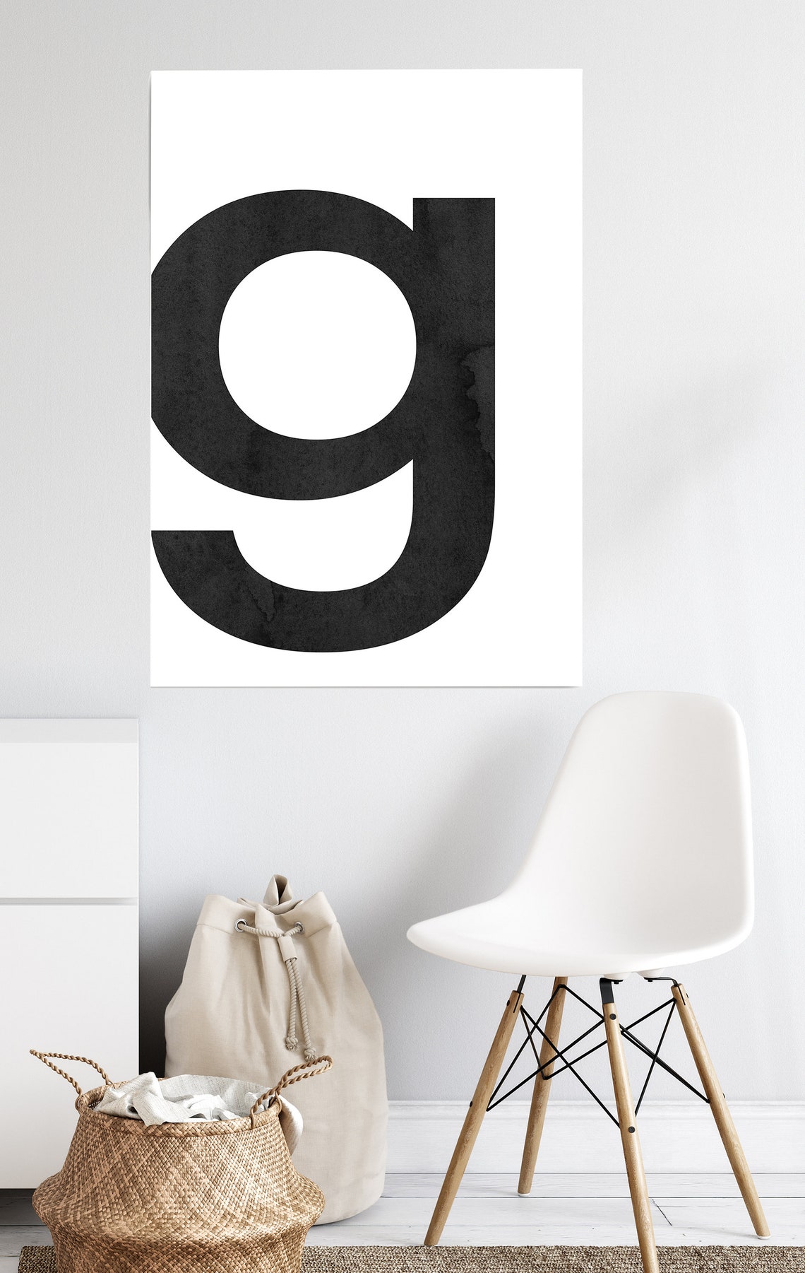 Scandinavian Alphabet Letter G Black and White Typography Poster - Image 2