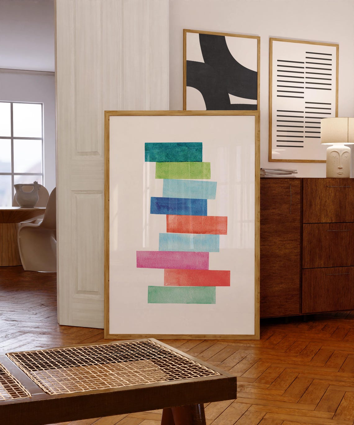 Colorful Stacked Watercolor Bars Playful Geometric Abstract Poster - Image 3